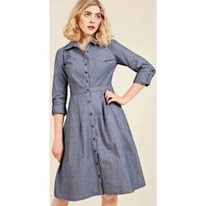 ModCloth Blue Denim Collared Dress Long Sleeve XL